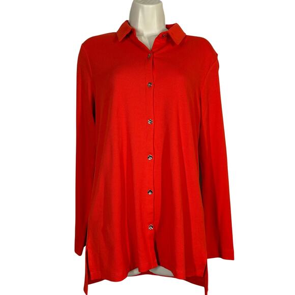 H by Halston Button Down Shirt Top Long Sleeve Tangerine Casual Ribbed - M - Picture 1 of 8